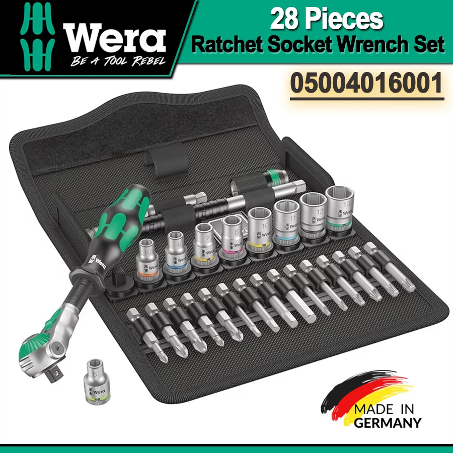 

Wera 28 Pcs Zyklop Speed Ratchet Socket Wrench Set 1/4" Drive, Set For Automotive Repair And Home Use NO.05004016001 8100 SA 6