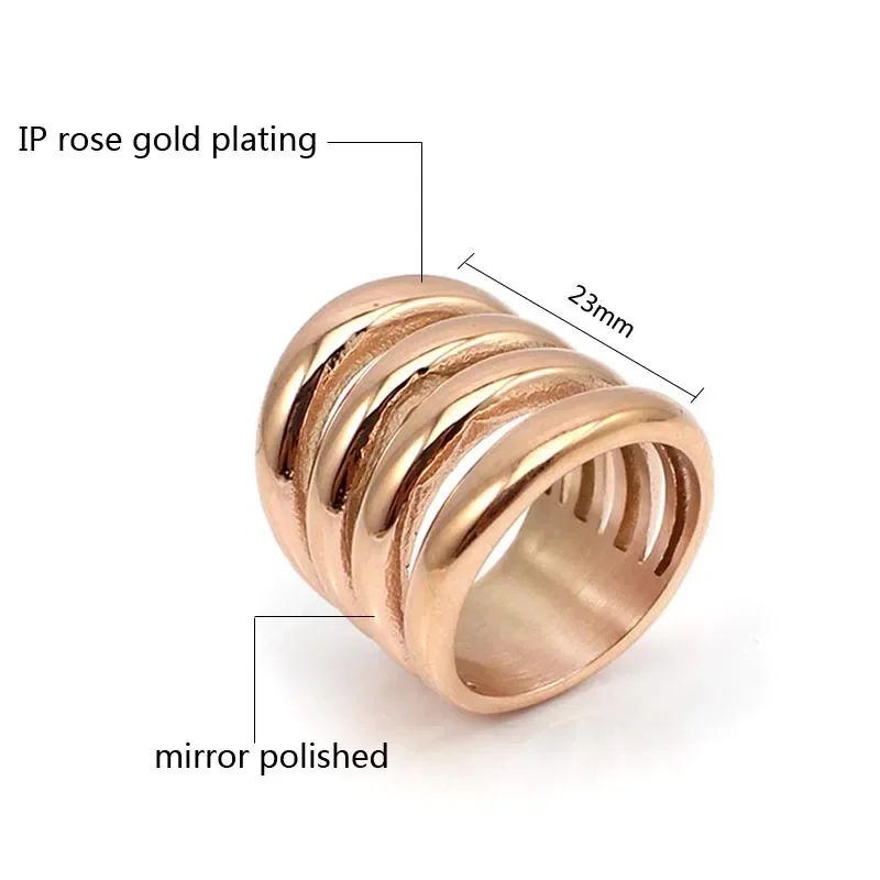 Rose Gold color Stainless Steel Ring Wide Party Rings Silver Color Band Biker Wedding Rings Womens Gold Rings Wholesale Jewelry