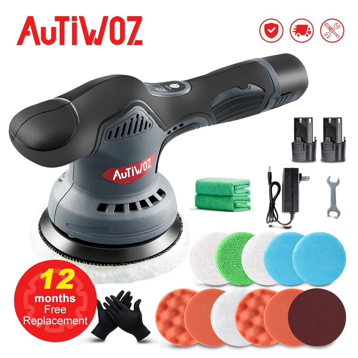 AUTIWOZ Cordless Car Polishing Machine Wireless Car Polisher 5800rpm Brushless Dual Action Car Polish Machine With 12V Battery