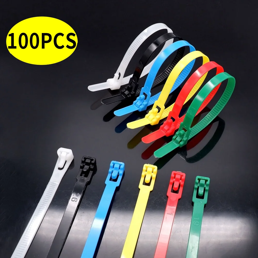 100pcs Plastic Reusable Cable Ties Nylon Self-locking Detachable Zipper Cable Organizer Garden Ties Loose Slipknot Wrap Straps