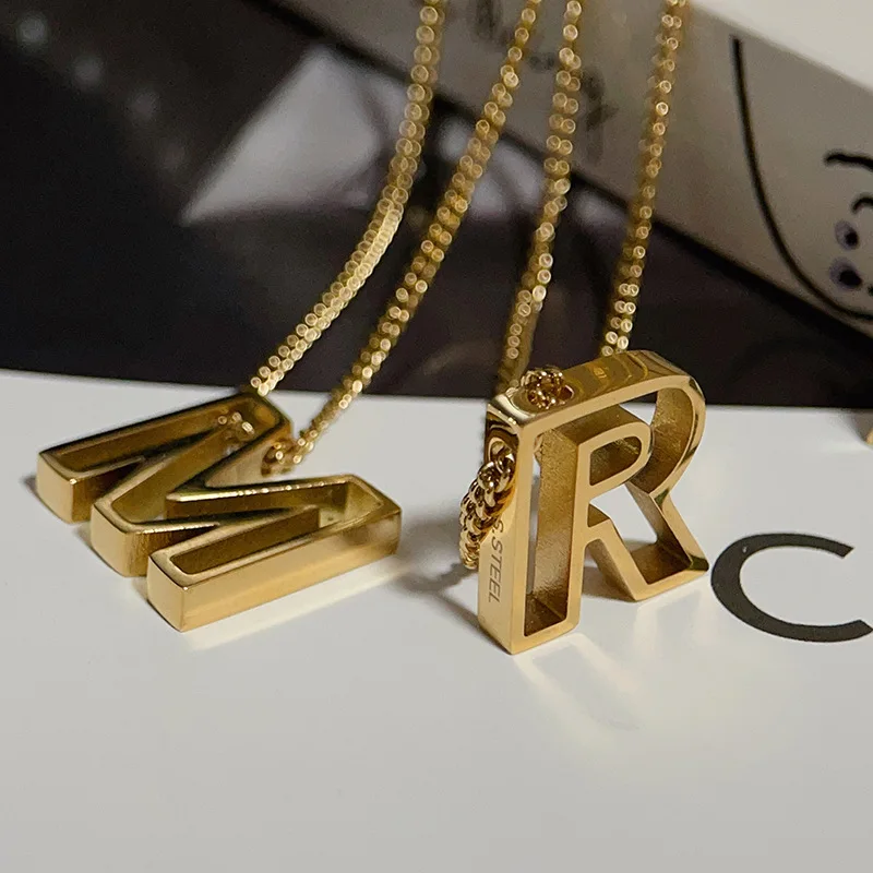 G&D Stylish High Quality Hollow 26 Alphabet Pendant Necklace Long-lasting Stainless Steel Elegant Coating Fade Resistant