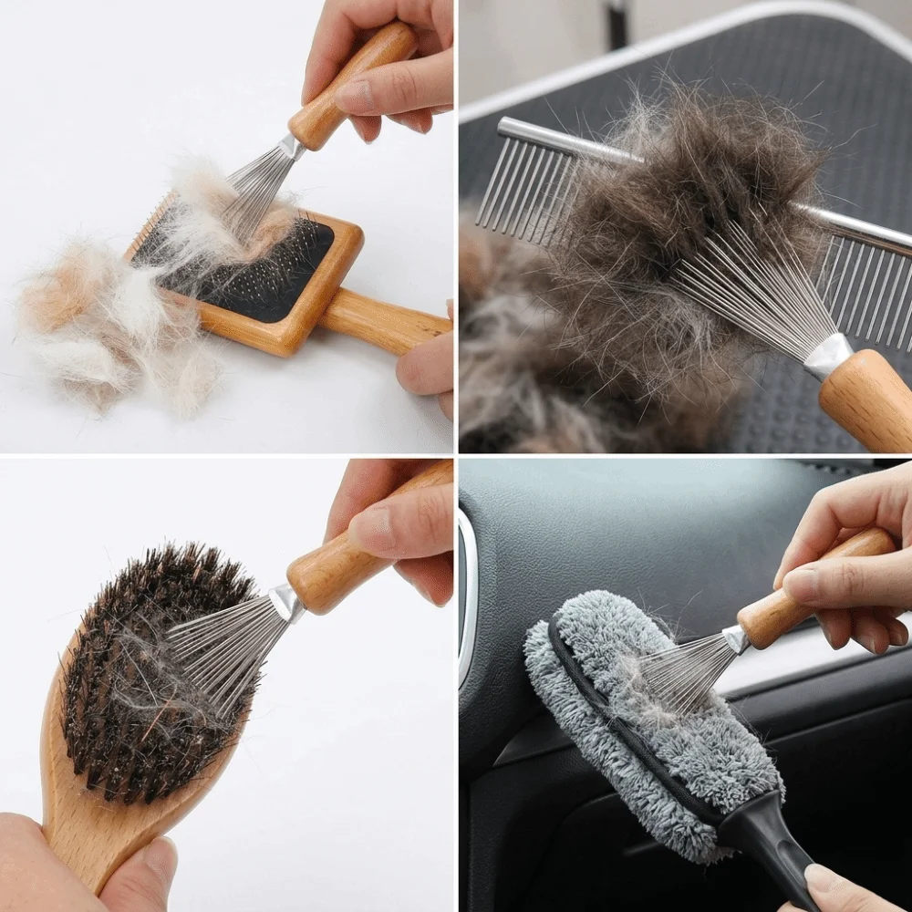 Wooden Handle Comb Cleaner Brush Compact Size Claw Shaped Air Cushion Comb Cleaning Tool Sturdy Build Metal Bristles