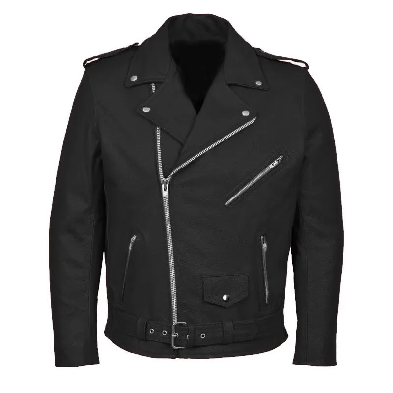 Trendy brand red personality trendy men punk style real leather jacket men's plus size short motorcycle leather jacket