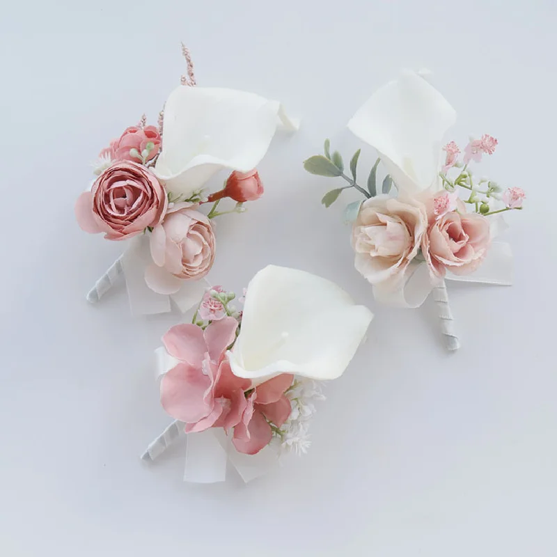 2407 Hochzeit liefert Bankett Gäste simuliert Blumen Bräutigam und Braut Brust Blume Hand Blume weiß rosa