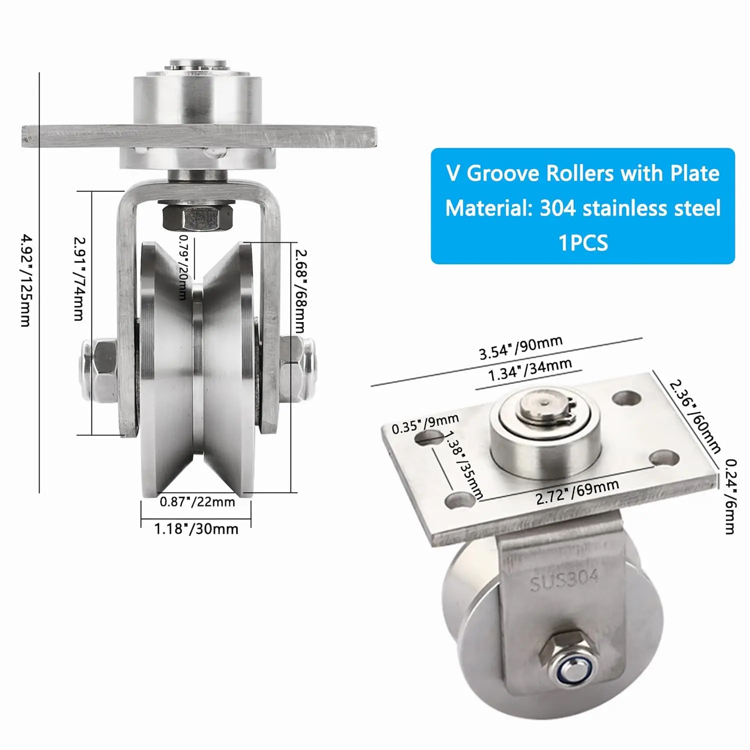 3 polegadas 304 inoxidável u v h sulco rolos de portão deslizante com placa para portão de balanço guia resistente polia roda de elevação