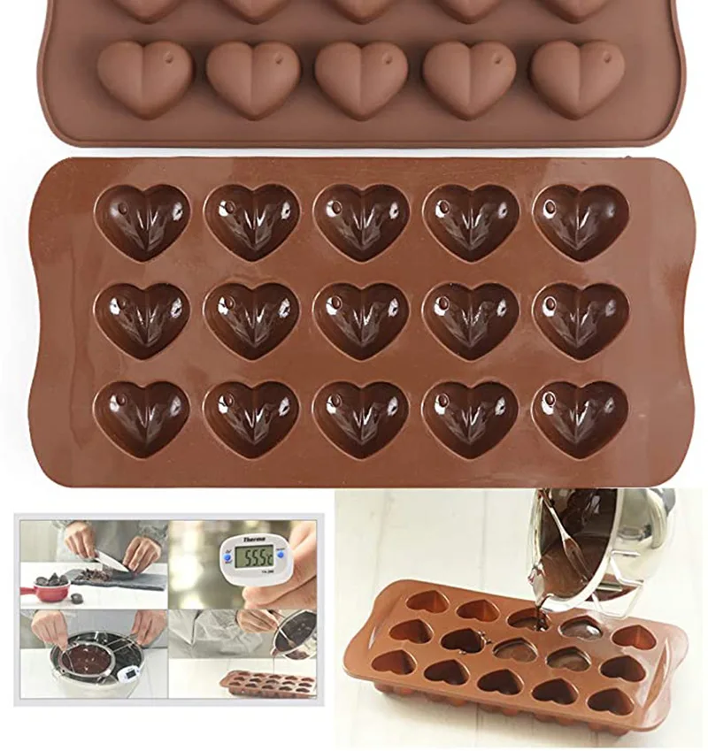 New Heart Shape Chocolate Mould 15 Cavity Diamond   Silicone Candy Baking  Cupcake Decorating 3D Cake 