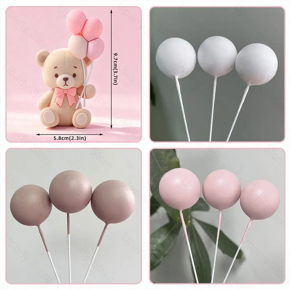 Erröten rosa Bär Kuchen Topper nackt staubige rosa Kugeln Bär hält Luftballons Kuchen Topper für 1. Geburtstag Babyparty DIY Kuchen Dekor – Detail 2