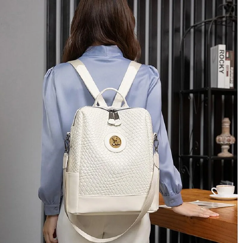 New Fashion High Quality Woven Soft Leather Backpack Women Large Capacity Travel Shoulder Bags School Bag Leisure Backpacks