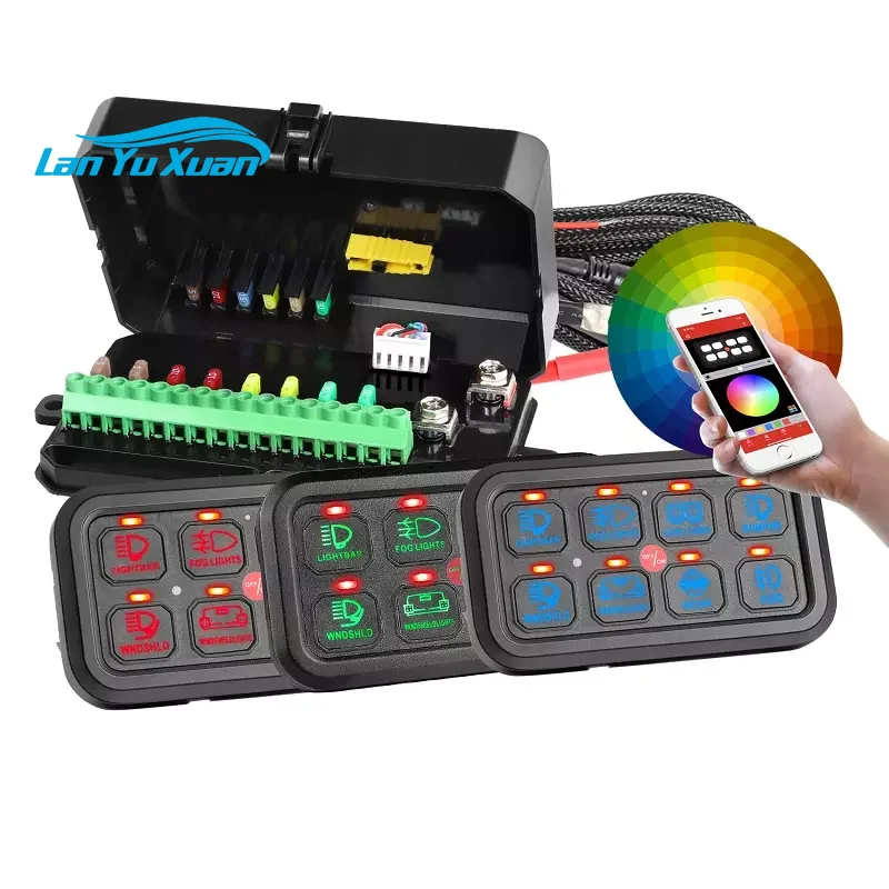 

NEWEST DC 12V 24V TOGGLE MOMENTARY PULSED 8 GANG MULTIFUNCTION LED RGB SWITCH CONTROL PANEL SYSTEM WITH PHONE APP