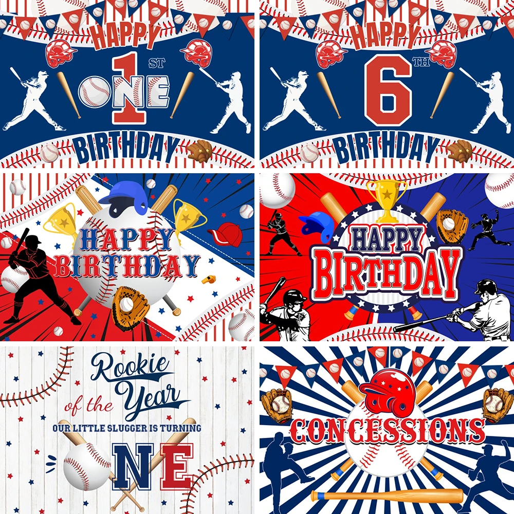 Baseball Player Birthday Photography Background Blue And White Striped Victory Boy Birthday Party Banner Cake Table Backdrop