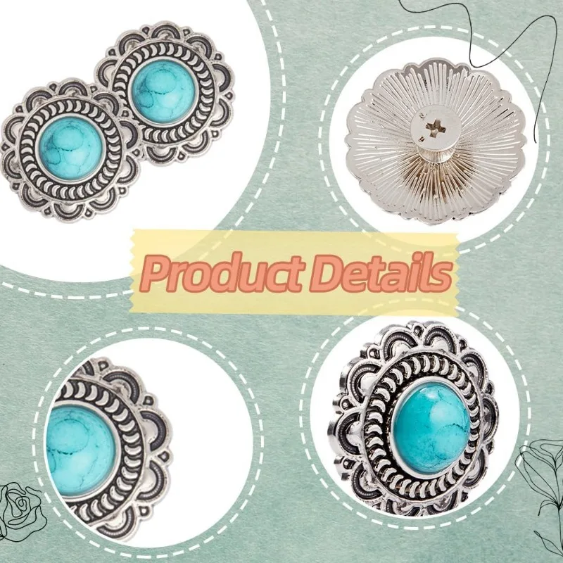 10 Sets Turquoise Buttons Screw Back Buttons Western Style Buds Daisy Button Sunflower Decorative Buckle Vintage Flower