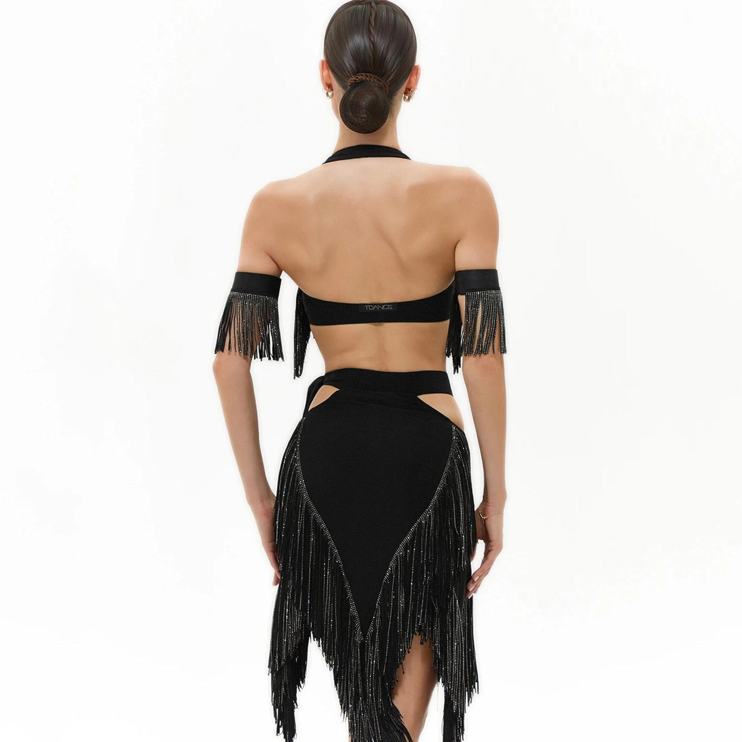 Sexy trajes de dança latina feminino borlas outfits sem costas superior saia irregular chacha tango samba dança desempenho wear dql11712