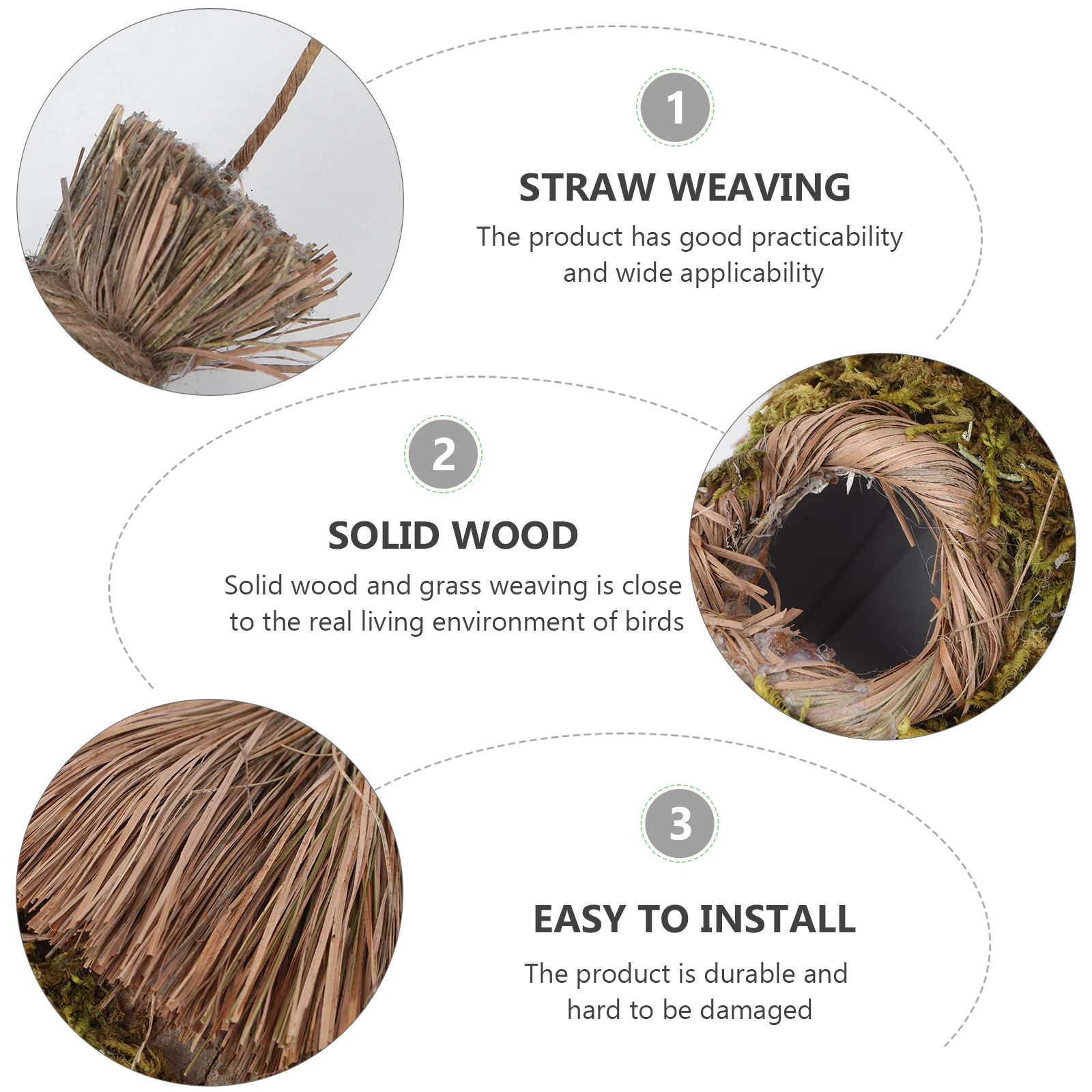 

Durable Hanging Solid Wood Grass Weaving Birdcage Pendant Shelter Decorative Birdhouse For Breeding Creative Birdcage Ornament