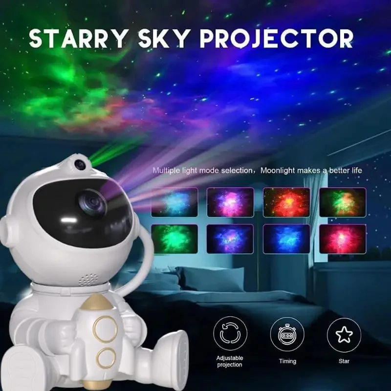 LED Star Galaxy Projector Night Light Starry Sky Astronaut Rocket Porjector Lamp For Decoration Bedroom Room Decor Children Gift