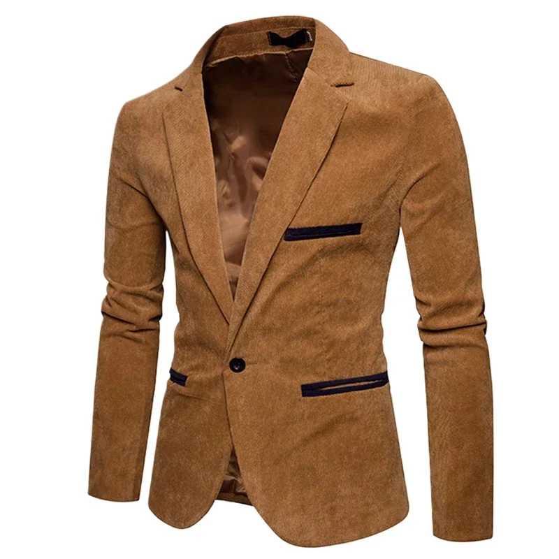 

Новый модный повседневный мужской пиджак, вельветовый лоскутный мужской деловой пиджак на одной пуговице, приталенный мужской костюм, куртка, пиджаки M-XXXL