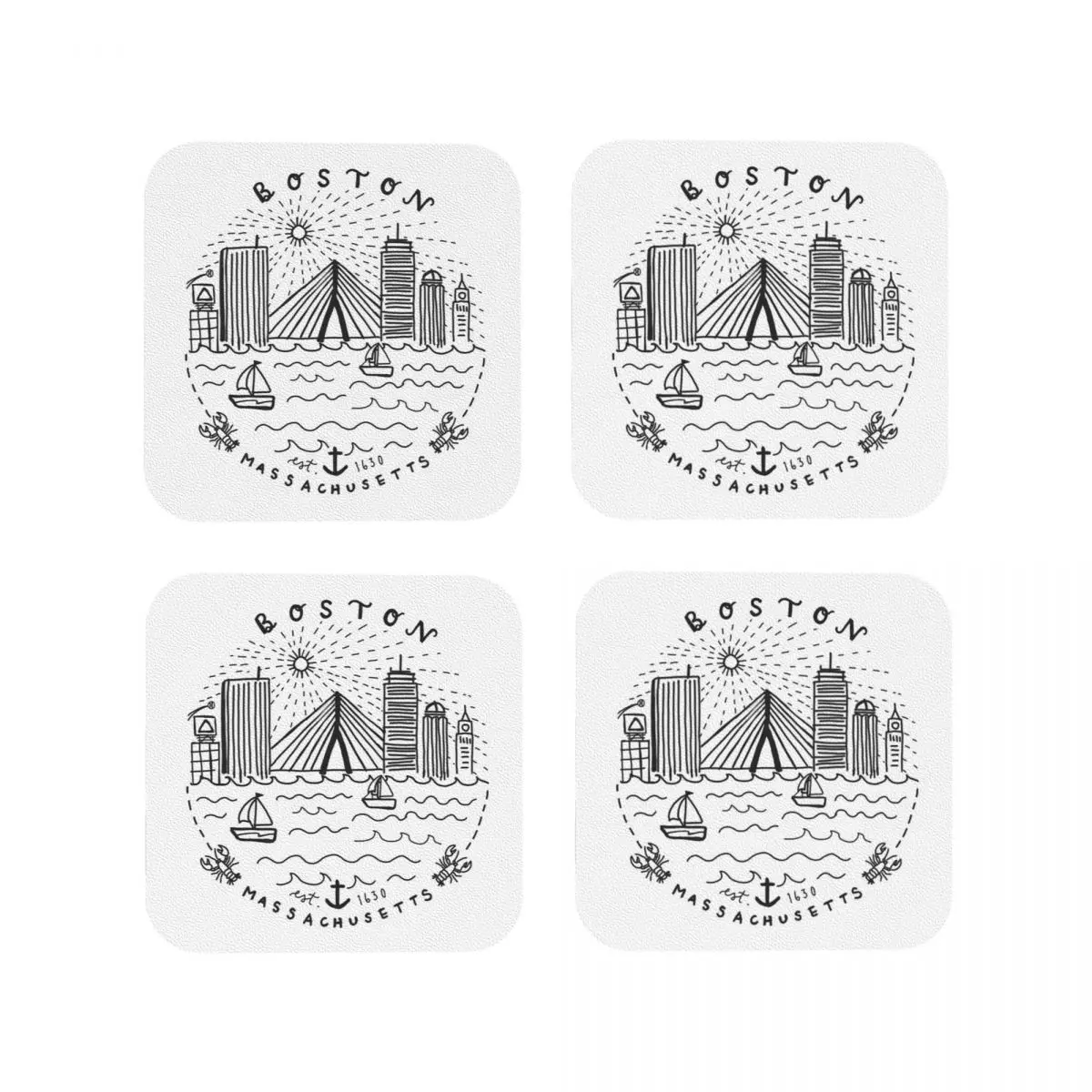 Boston Mass Skyline Collag Coasters Kitchen Placemats Waterproof Insulation Cup Coffee Mats For Home Tableware Pads Set of 4