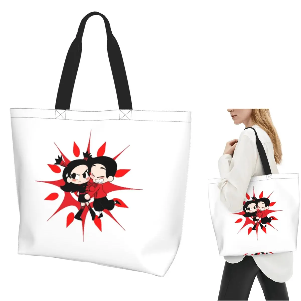 

Pucca And Garu A Funny Love Story Shopping Tote Bag Canvas Large Capacity Shoulder Bags Shopper Grocery Handbag for Women