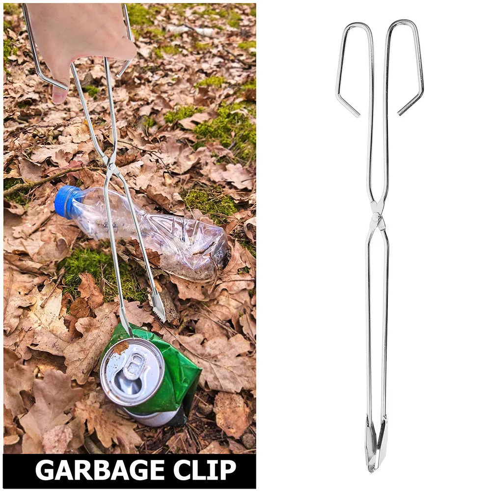 Stainless Steel Trash Pickup Clip Ergonomic Handle Multifunctional Garbage Scissor Tongs Reacher Tool Garden Leaf Waste Paper
