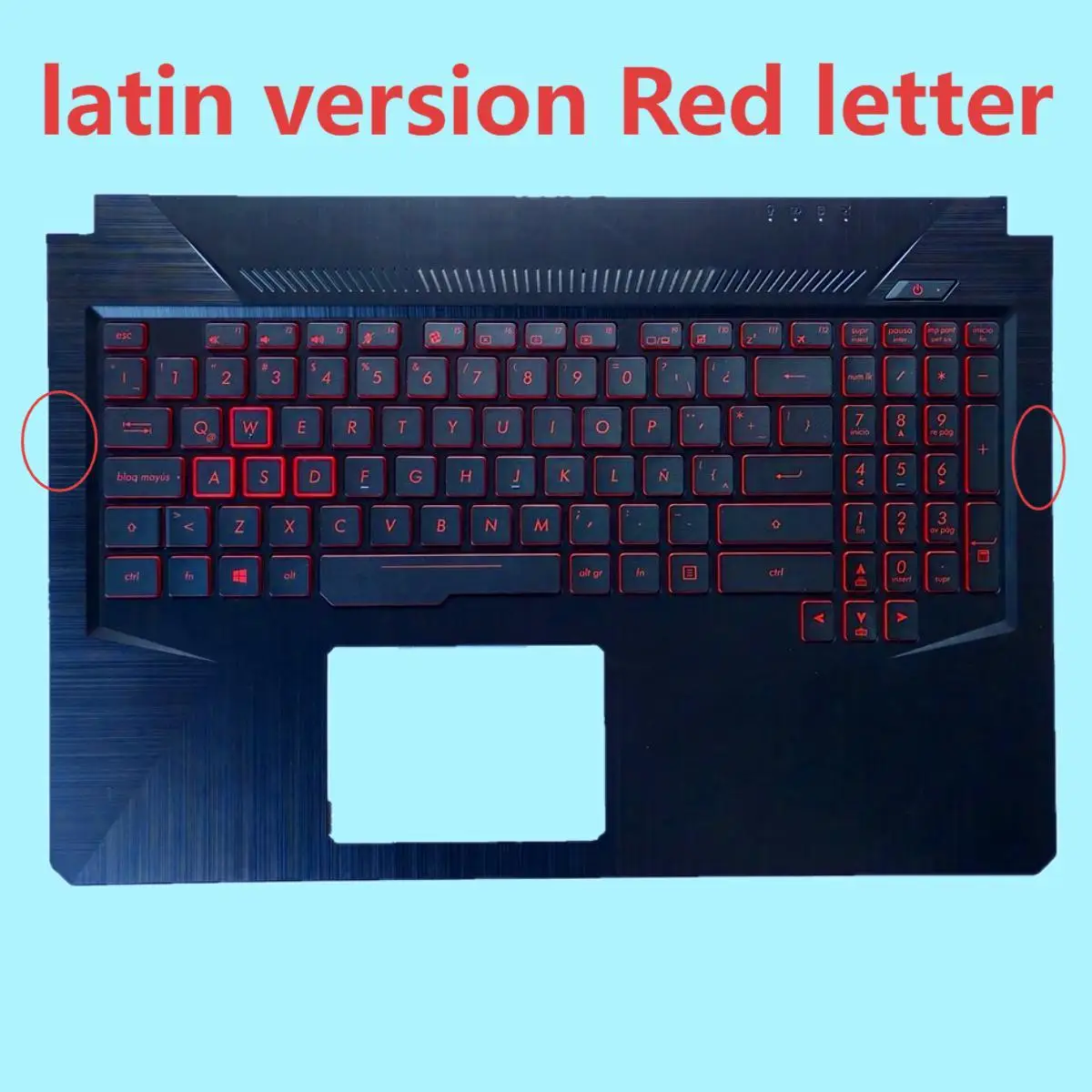 FX504 Latin-Spanish Red Backlit Keyboard for Asus FX504G FX504GD FX504GE FX504GM FX80G With Palmrest Upper