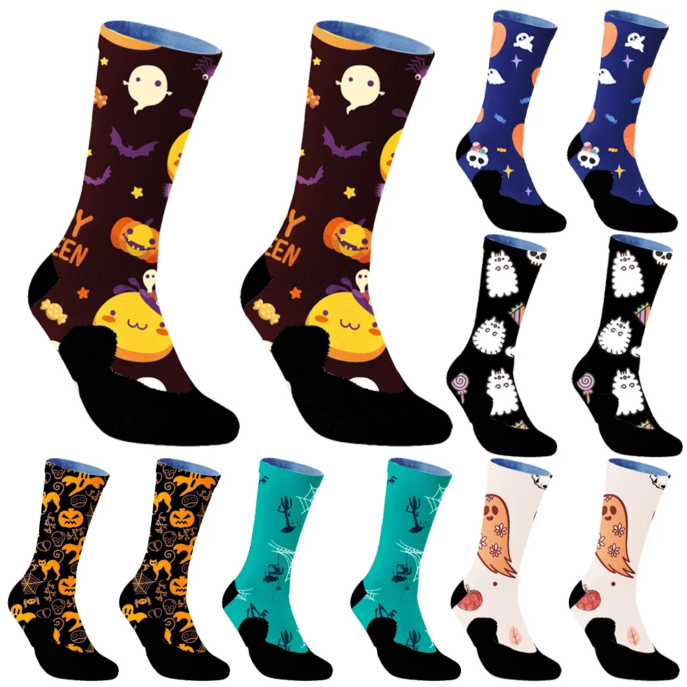 Hip 6Pair Halloween socks Funny Hop Casual Pastel Bag Long Tube Set Men's Fashion Print Harajuku Cotton Sports Running Socks