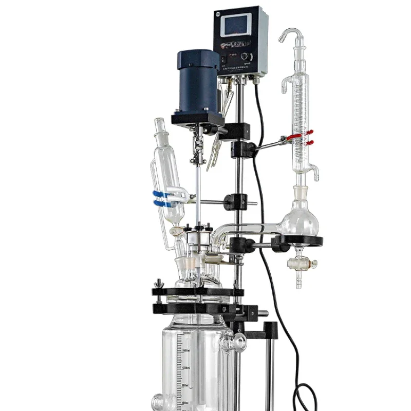 Desktop Double Glass Reactor Laboratory Small Vacuum High Temperature and High Pressure Distillation Reactor Agitator 5L