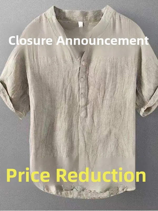 

Linen Short Sleeve T-Shirt Men's Summer Loose Thin V-Neck Vintage Casual Half Sleeve Linen Material Body Shirt Men's Loose Fit