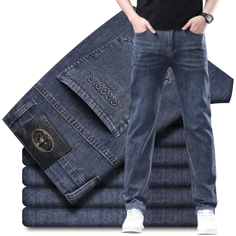 스트리트웨어 남성 패션 청바지 슬림핏 스트레치 편안함 봄 가을 캐주얼 데님 바지 남성 플러스 사이즈 워싱 클래식