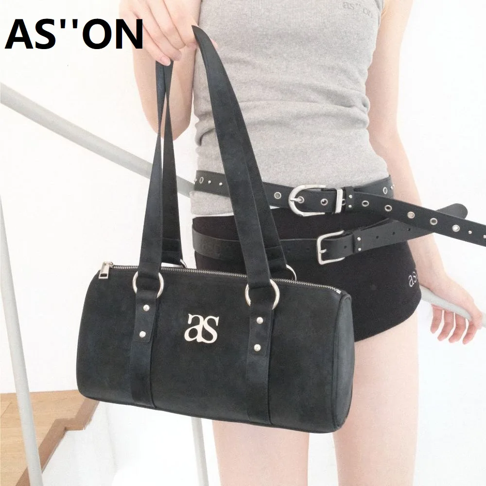 Korean Japan Ason Bag Black AS Leather Sweet Spicy Embroidered