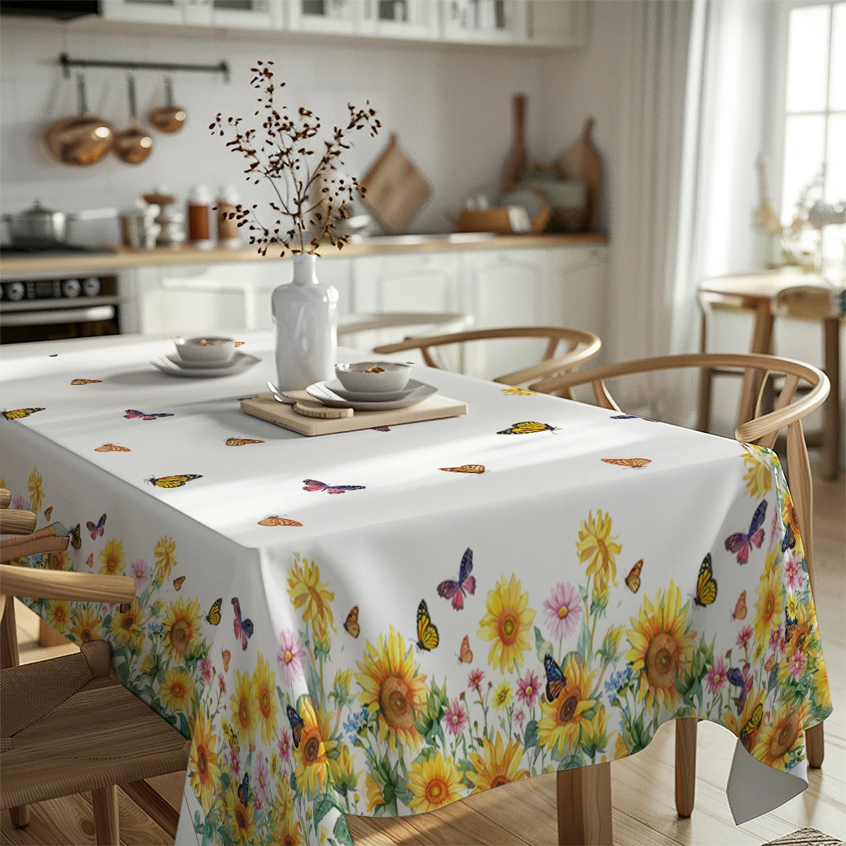 Plants Sunflowers Butterflies Table Runner Wedding Decoration Cloth Dining Decor Coffee Table Runners Washable Dining Long Cloth