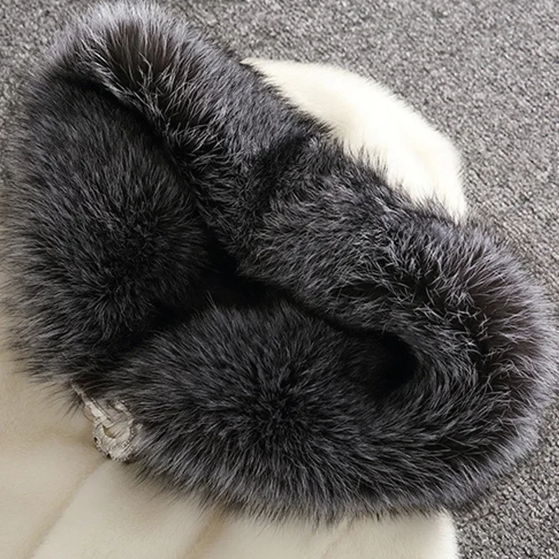 Faux Fur coat Women autumn and winter Mink coat Fox fur collar Hooded jacket Plus size 6XL top Fur female christmas clothes