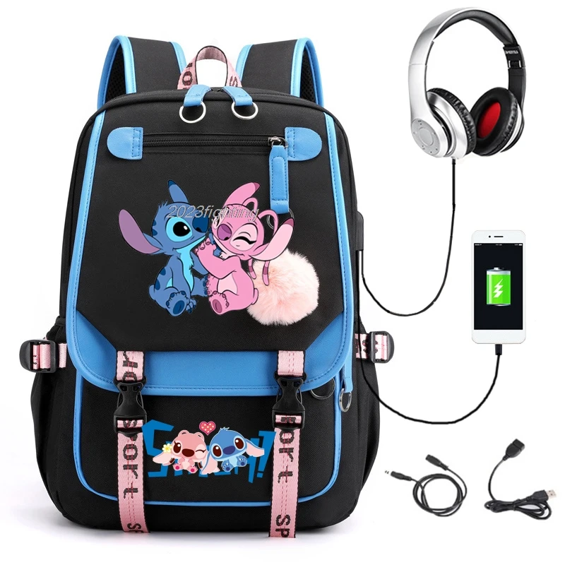 Lilo & Stitch Backpacks USB Women Men Laptop Patchwork SchoolBag Travel Backpack for Teens Large Capacity Travel Mochilas