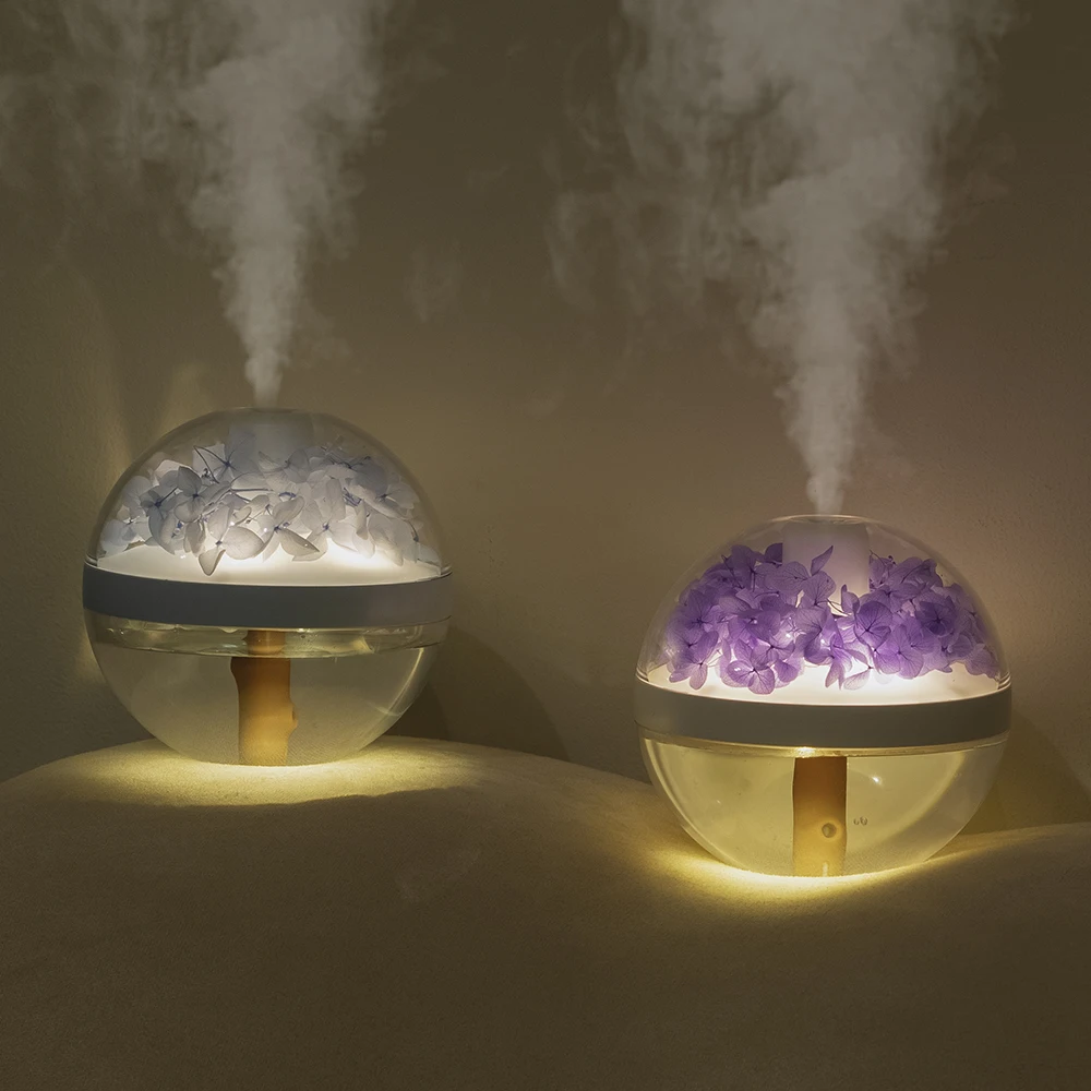 Romantic Eternal Flower Ultrasonic Air Humidifier 270ml Rechargeable Portable Cool Mist Air Humidifier Warm Night Light