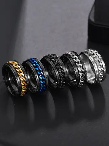 Cool Stainless Steel Rotatable Men Ring High Quality Spinner Chain Punk Women Jewelry for Party Gift