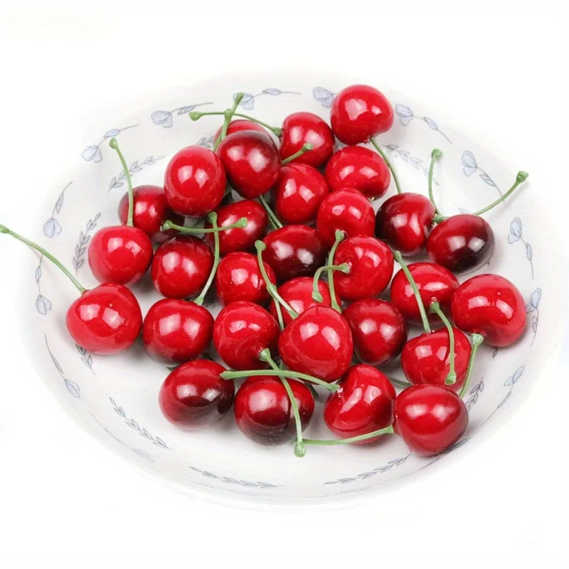 50pcs Artificial Lifelike Simulation Small Red Black Cherries Fake Fruit Model Home House Kitchen Party Decoration Desk Ornament