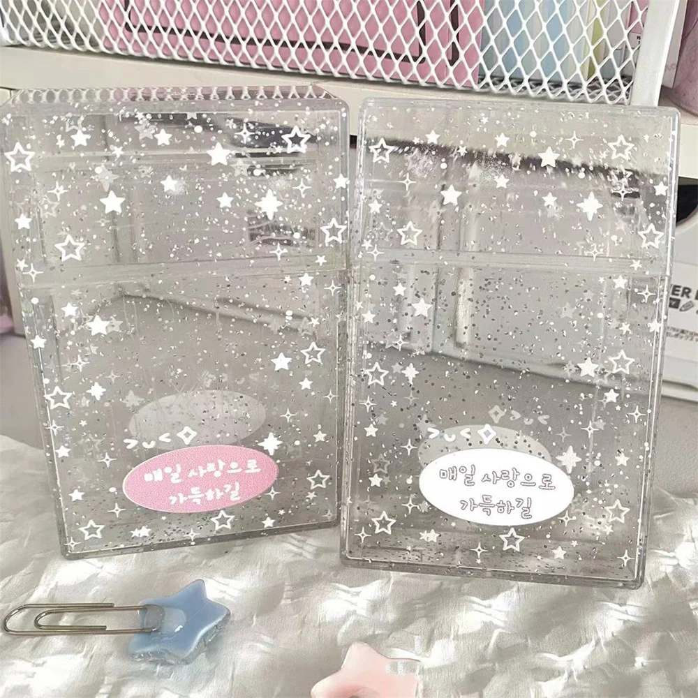 Acrylic Photo Card Storage Box Ins Sparkling Star Photocards Organizer 9.2x6.1cm Flip Up Small Card Box Photocard Packaging Case