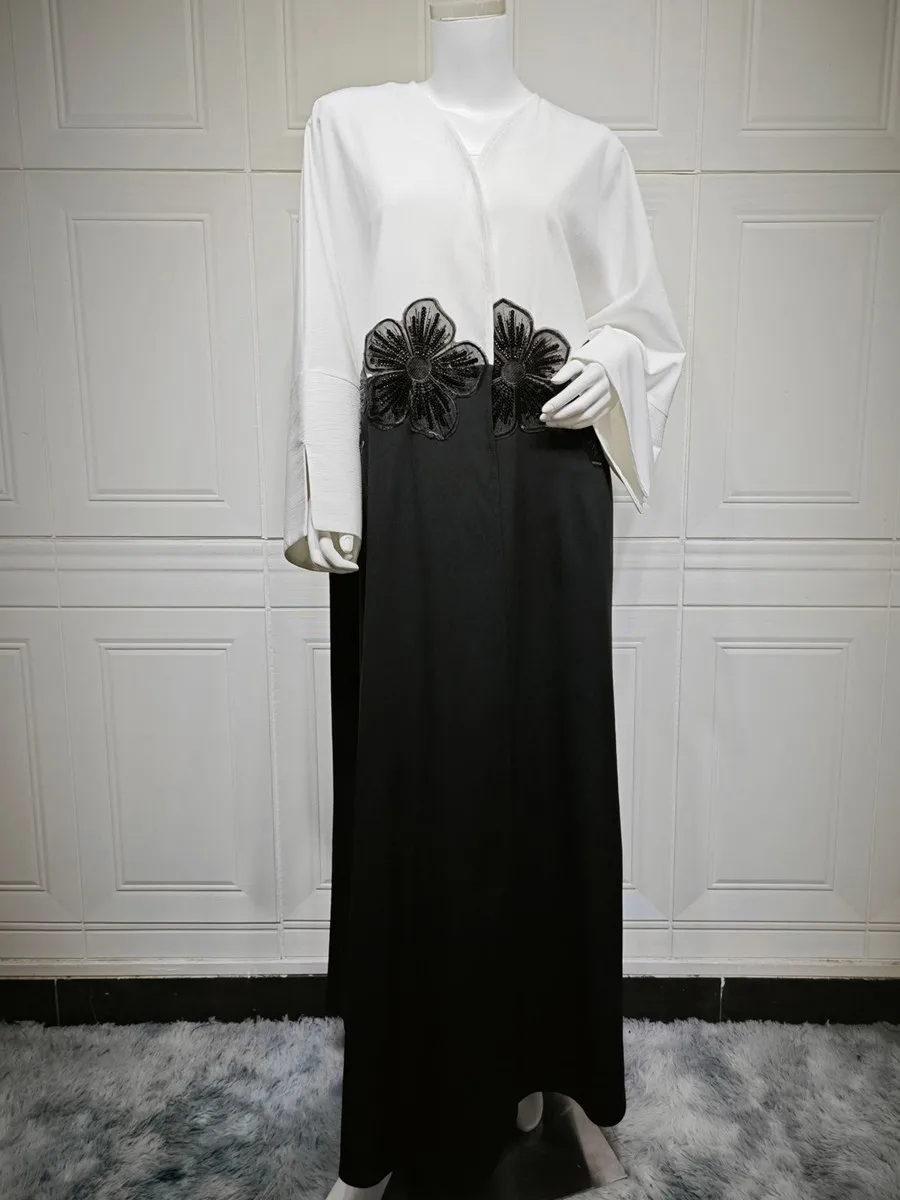 Femmes Eid dubaï Ramadan Abaya luxe mode musulmane Applique Kimono Cardigan pli Robe Maxi caftan Robe Femme Islam vêtements