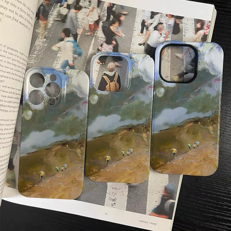 لوحة زيتية باللون الأصفر والأخضر، حافظة هاتف متينة لتسلق الجبال لهاتف آيفون 17Air 16E 15PROMAX 13 12MINI 11 XR غطاء هاتف أكريليك #4