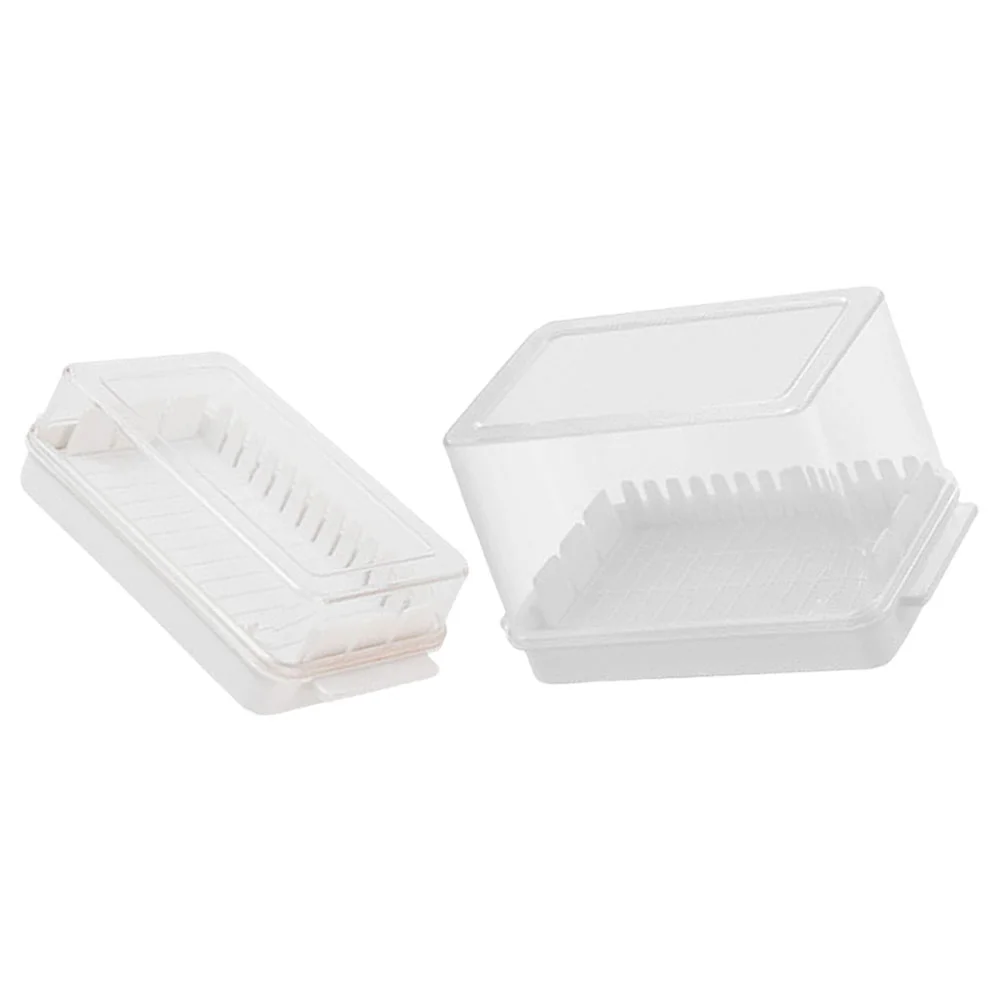 2 Pcs Large Small Size Kitchen Butter Storage Box Transparent Lid Removable Butter Cutting Tool Refrigerator Cheese for Home