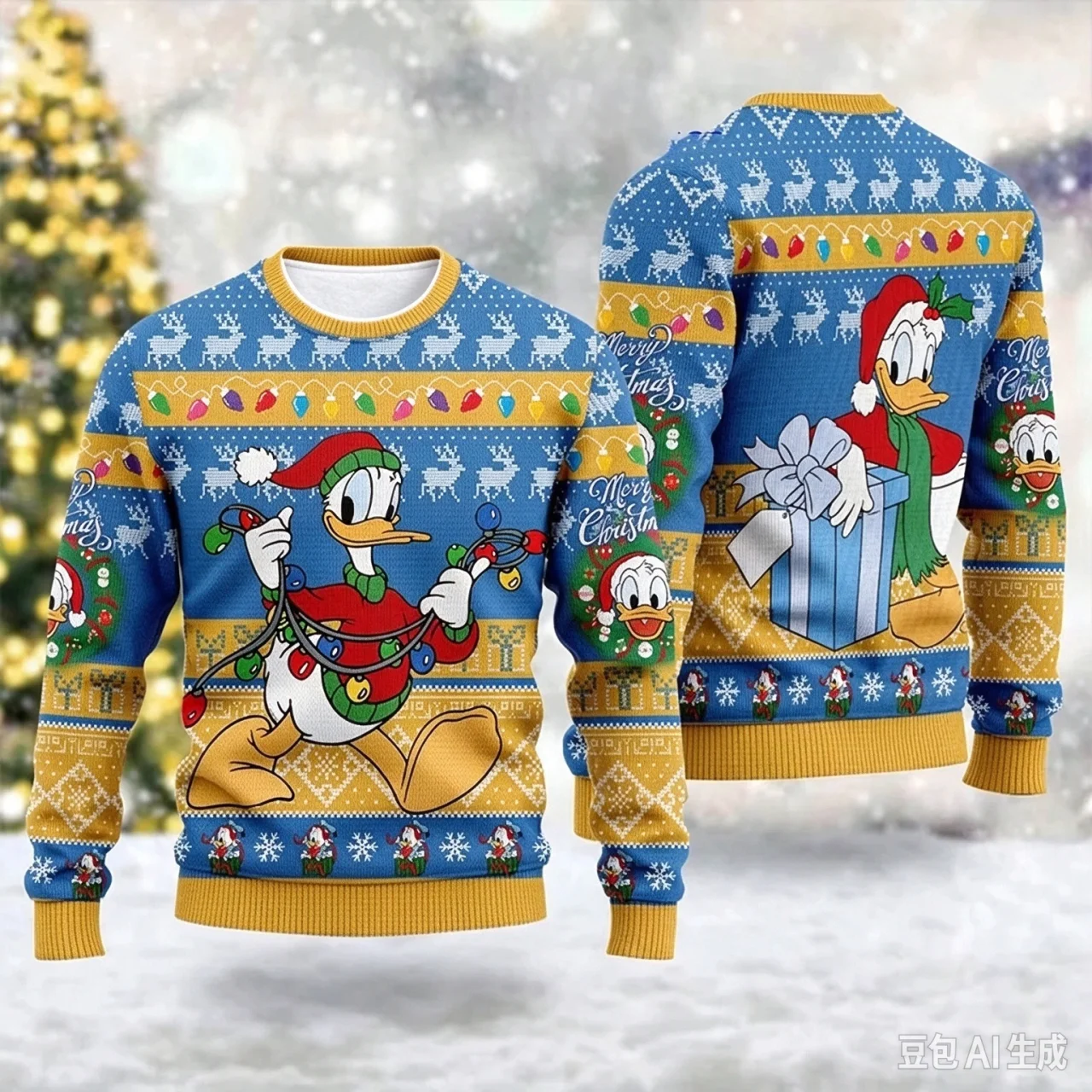 2026 27 New Donald Duck Christmas Ugly Sweater 3D Printed Men Women Casual Long Sleeve Pullover Cute Cartoon Holiday Sweatshirt