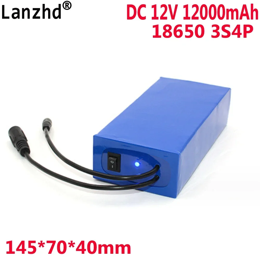 Rechargeable battery 12V battery pack 12000mAh For monitoring LDE lamp with audio lithium battery 18650 3S4P with DC plug