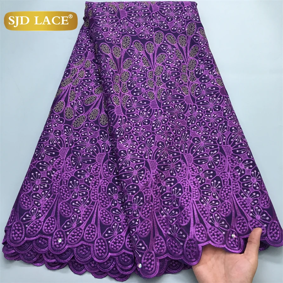 SJD LACE Cotton Lace Fabric Nigerian Embroidery Voile Lace High Quality 2024 Dubai Stones Cotton Lace for Women Party Dress 4040