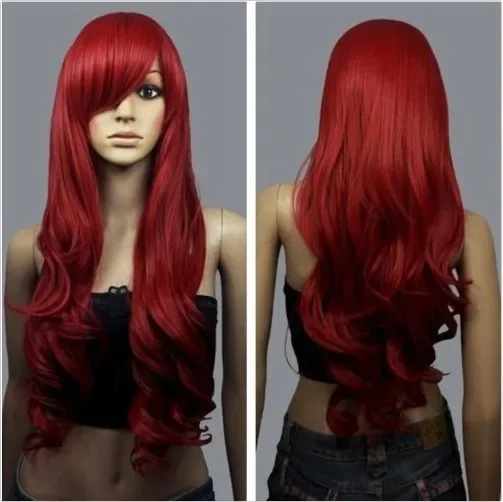 WHIMSICAL W Natural Synthetic Wig for Women Cosplay Party Long Body Wave Dark Red Wigs Heat Resistant Hair