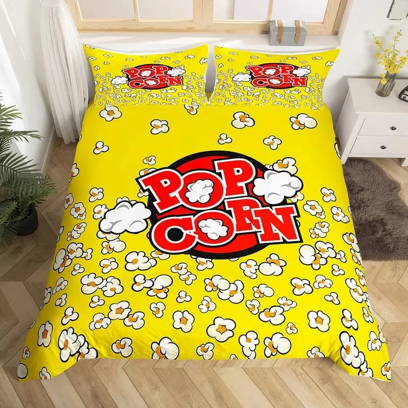 Movie Time Comforter Cover Movie Theater Bedding Set Cinema Poster Duvet Cover Microfiber Popcorn Movie Snacks Bedspread Cover
