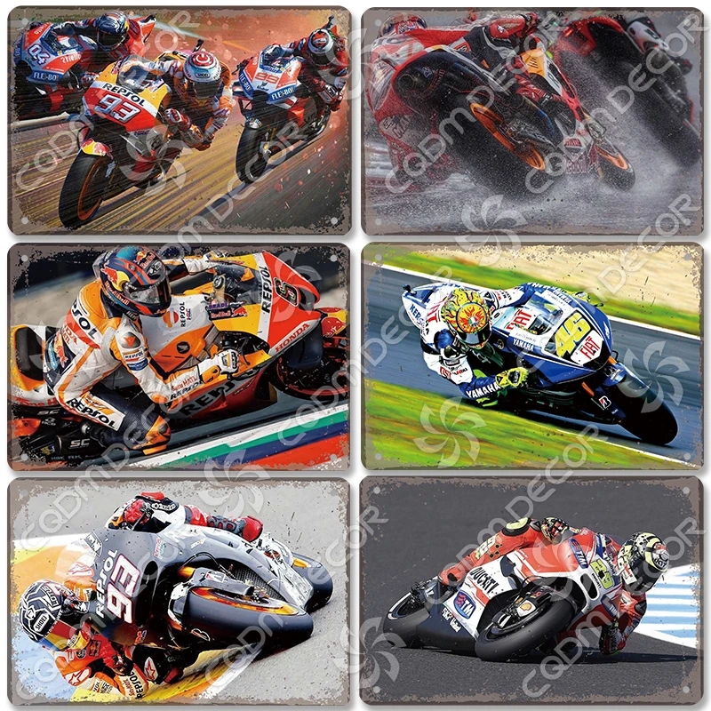 Motor Sports Poster Metal Tin Signs Vintage Motorcycle Racing Metal Plaque Wall Art Decor for Garage Motorbike Club Home