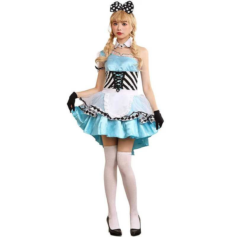 الأزرق الجنية تي أليس برينك الدكتور تأثيري حلي لوهوين الملكة البدلة المرأة التقليدية العرقية المرحلة زي