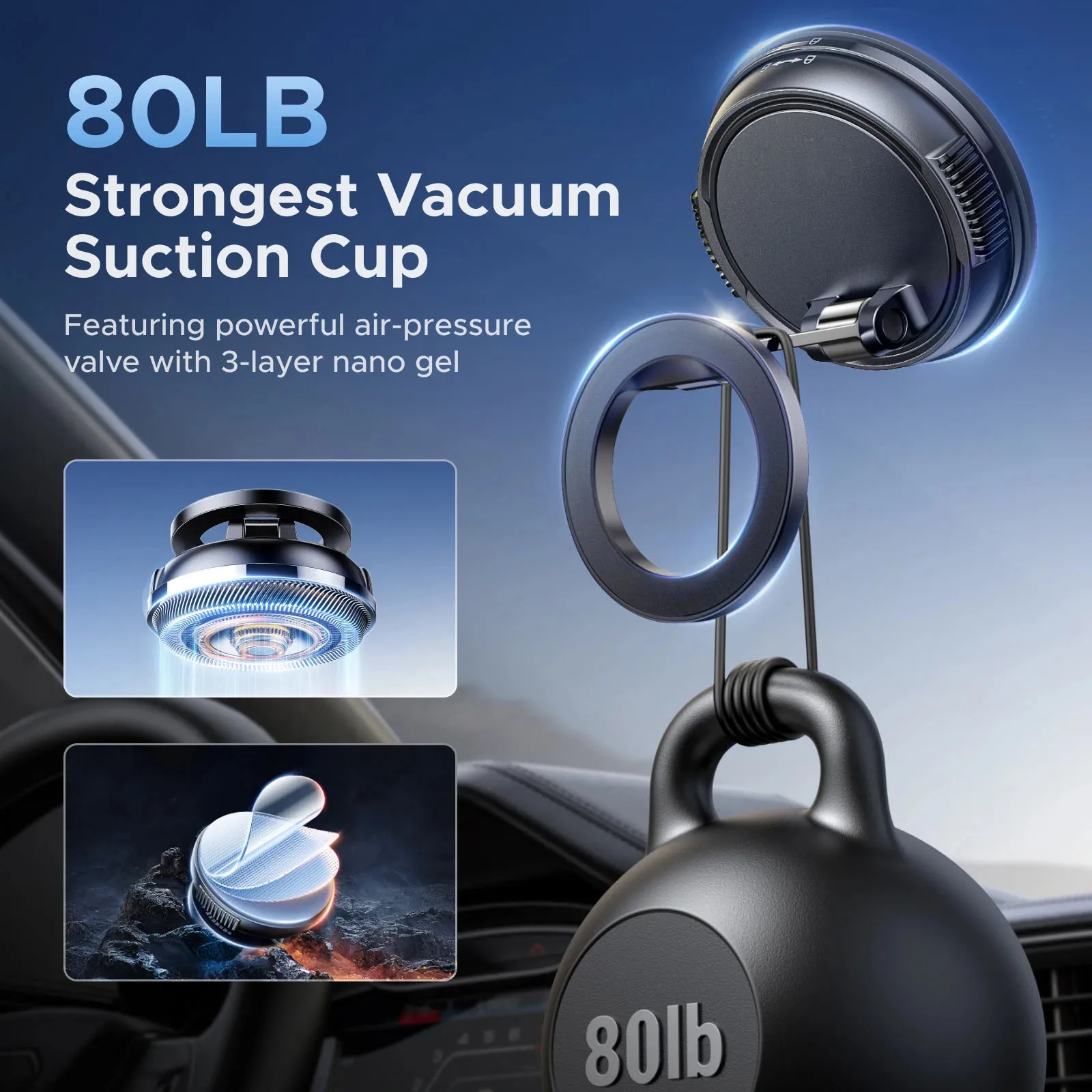 Vakuum-Magnet-Auto-Handyhalterung mit Nano-Gel-Pad – 360 ° Verstärkte 96LBS Ultra-Saugnapfhalterung für MagSafe-Handys – Detail 4