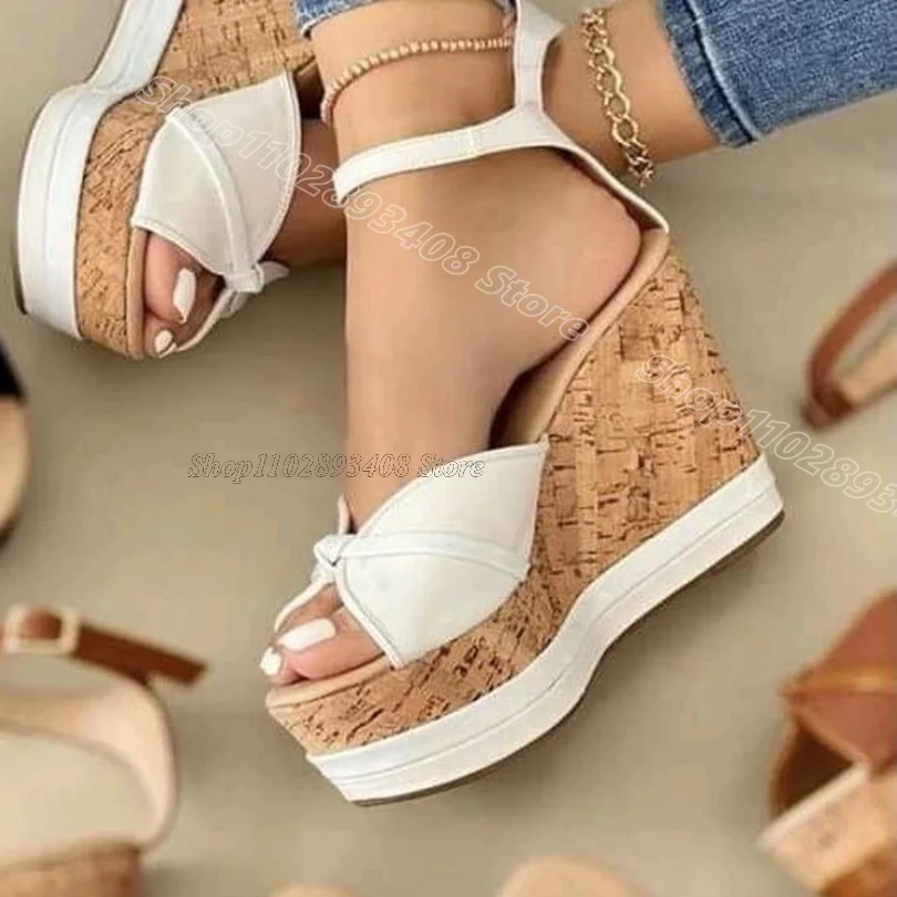 

Bicolor Wedges Heels Platform Sandals Open Toe Ankle Buckle Party Dress British Style Summer Women Shoes Zapatos Para Mujere