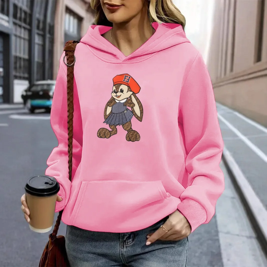 Femmes automne hiver vêtements marque de luxe Design dessin animé lapin imprimer sweats à capuche confortable polaire décontracté ample sweats à capuche