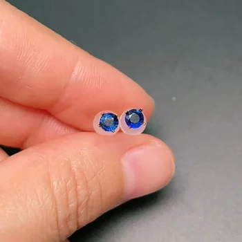 100% real 18K gold sapphire stud earrings 3mm total 0.2ct natural Sri Lanka sapphire gold earrings for daily wear