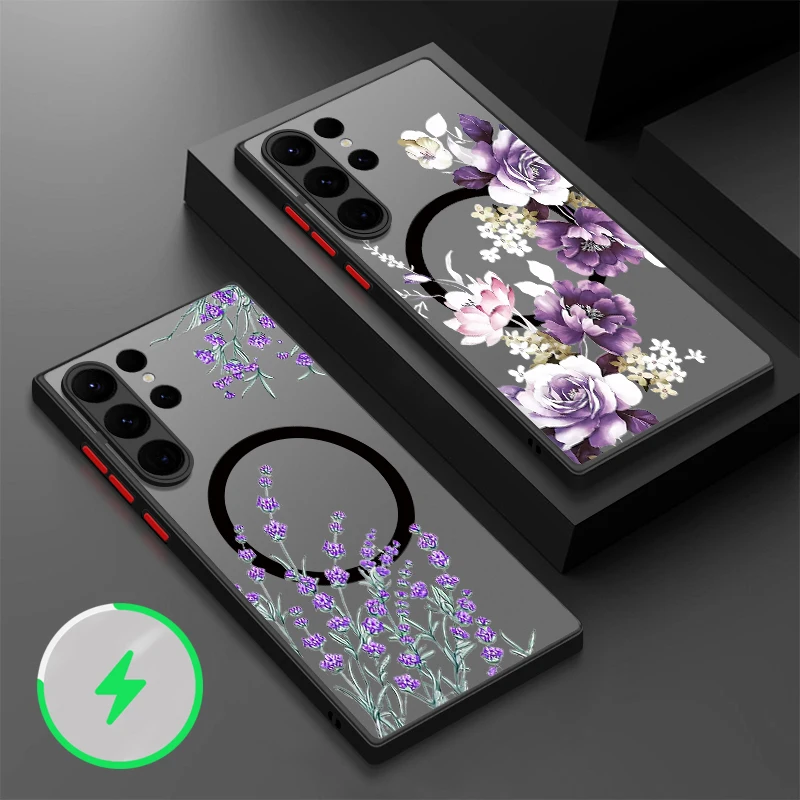 Blumendruck magnetische Handyhülle für Samsung Galaxy S25 Edge S24 Plus S23 S22 Ultra S25 S24 FE A56 A36 A26 A16 A55 A15 A54 Abdeckung